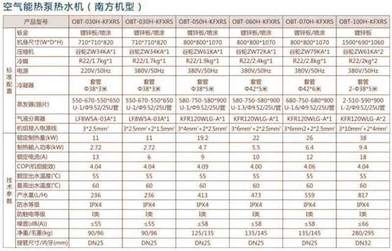 商用空气能热水器规格参数